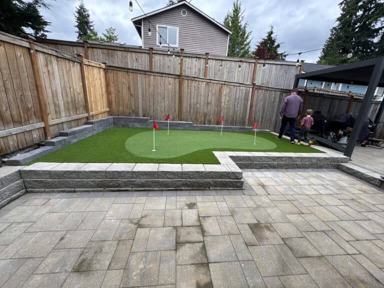 Custom Backyard Putting Green Installation in Woodinville, WA Completed Project Spotlight – Synthetic Turf & Putting Green