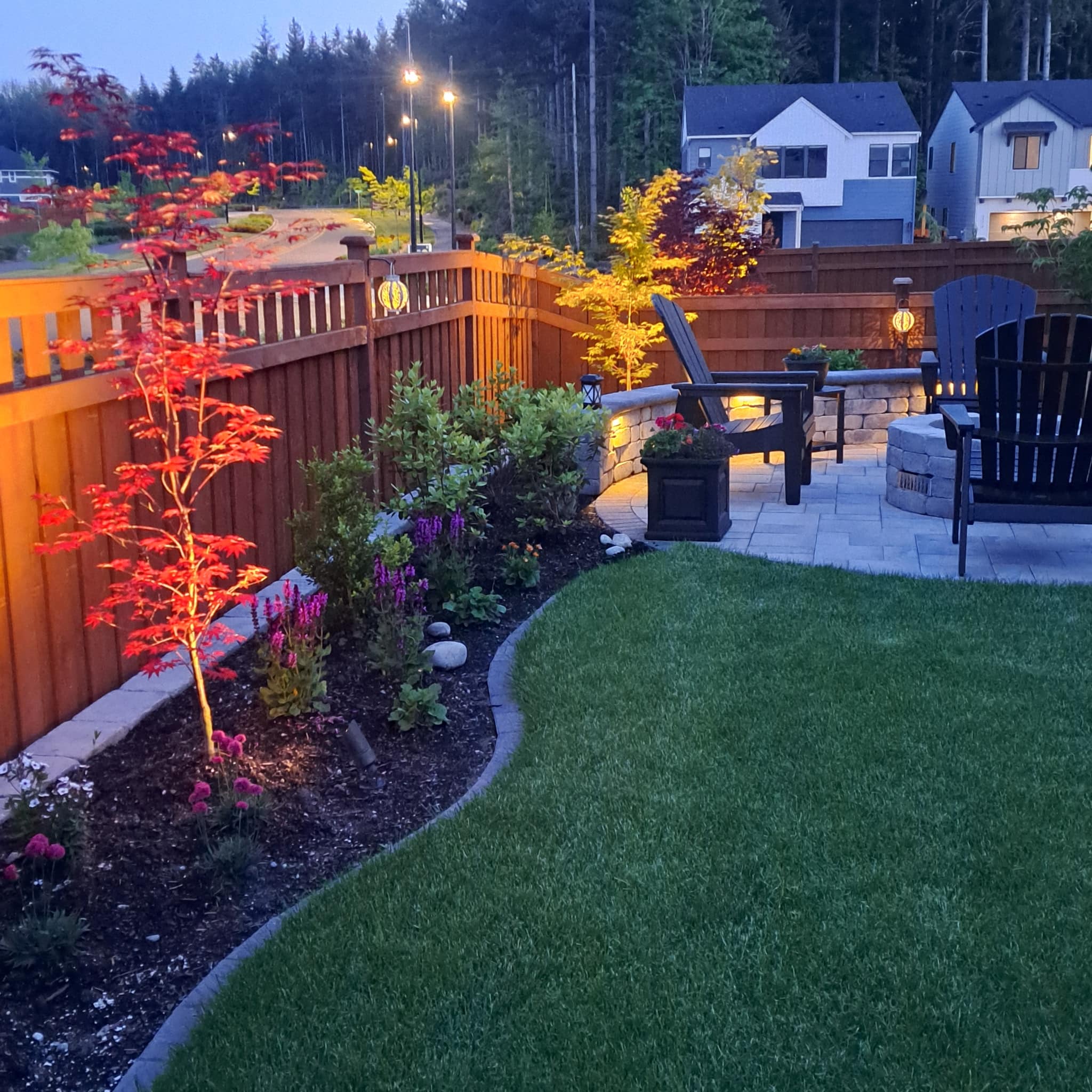 Patio with fire and lighting