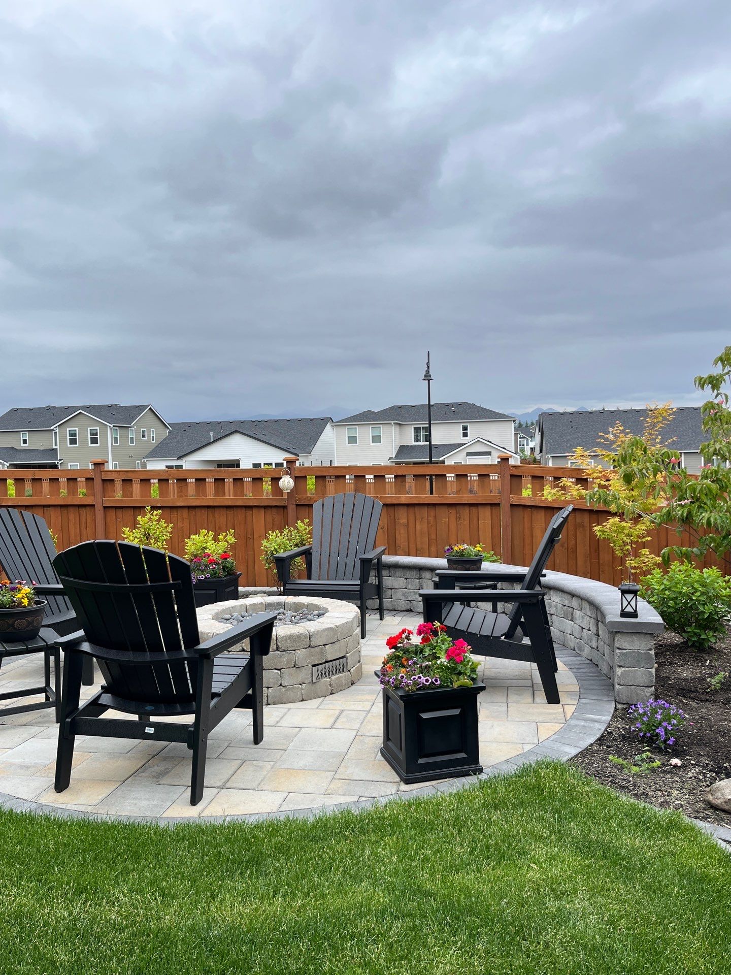 Seat wall, patio and fire pit