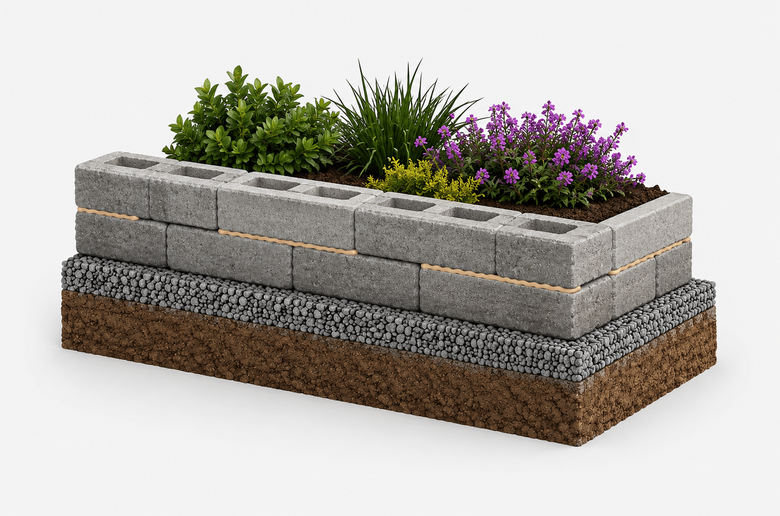 Custom Garden Wall Installation in Washington 18 Sta-Built garden wall construction cross-section