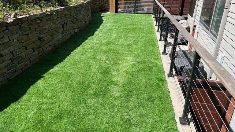 Artificial Turf Replacement in Portland, OR: Three Hillside Terraces With 36 Stairs of Access