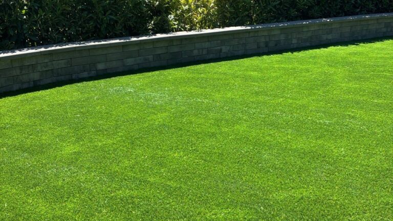 Retaining Wall and Artificial Turf Installation in Seattle, WA: A 78-Foot Curved Belgard Wall Leveling a Mossy Side Yard