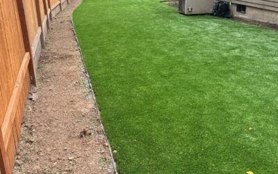 Artificial Turf Installation in Beaverton, OR: 1,045 sq ft of SB-RealFeel Around a Trampoline, a Deck and a Long Side Yard