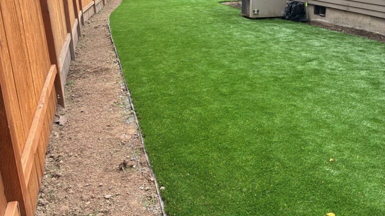 Artificial Turf Installation in Beaverton, OR: 1,045 sq ft of SB-RealFeel Around a Trampoline, a Deck and a Long Side Yard