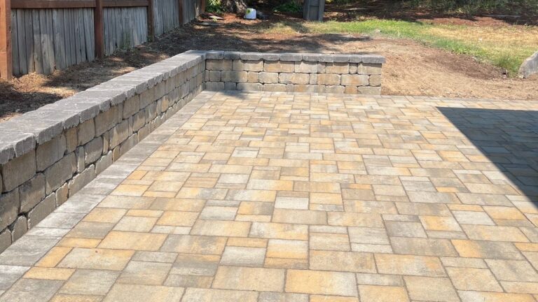 Paver Patio and Seat Wall in Renton, WA: An Old Concrete Slab Replaced With Belgard Urbana Stone and an L-Shaped Shelton Seat Wall