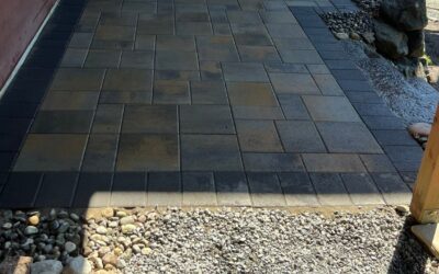 Paver Patio and Walkway in Everett, WA: 324 sq ft of Catalina Grana Under a Deck, With a Door Step and a Downspout Drain