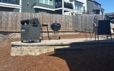 Retaining Wall and Raised Patio in Beaverton, OR: A Curved Weston Stone Grade Wall, a 40 ft Garden Wall and a Side Yard Stair